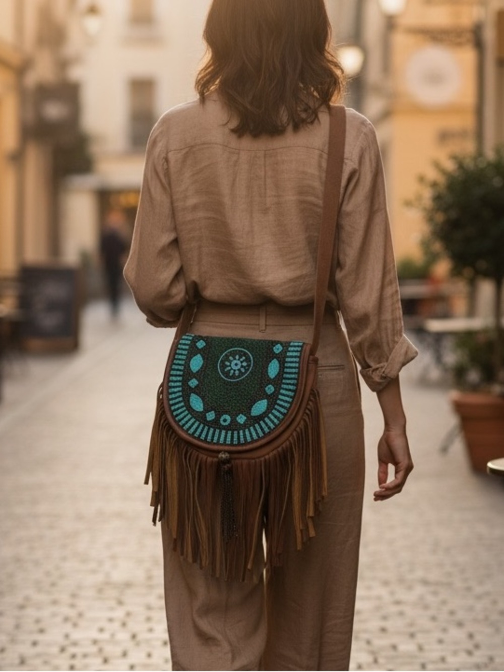 Fringe Bag Earthbound Trading Co Blue Suede - Picture 2 of 8